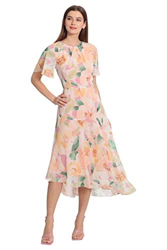 Image of Maggy London Women's Maggy London Women's Dresses Short Flutter Sleeve Fit and Flare Dress with Asymmetric Hem Tier
