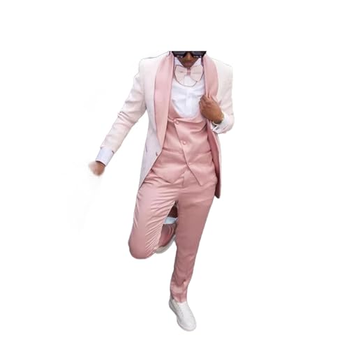 Men Casual Pale Pink 3 Pieces One Button Blazers Tuxedo Prom Party Homecoming Set