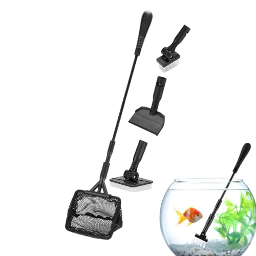 Herramienta de limpieza para acuarios – Kit completo de limpieza para acuarios, kit multiusos con red de esponja y cepillo para terrarios de pantanos y acuarios en casa