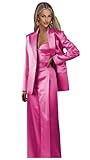 Fuchsia Suit for Women 3 Piece Satin Suit Set Women Business Work Professional 1 Button Womens Tuxedo Suit Set for Wedding Guest Size Small
