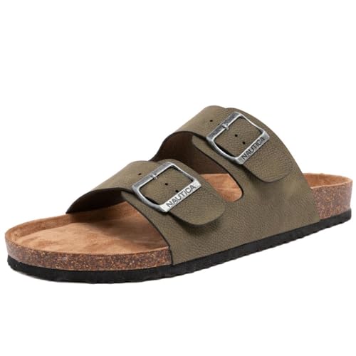 Image of Nautica Men's Sandals - Casual Slides with 2 Adjustable Buckle Straps and Cork Footbed for Ultimate Comfort and Style (Regular /Wide Width, Big Size)