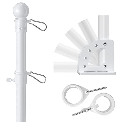 White Flag Pole For House Outside With 5 Position Mounting Bracket, 5Ft Stainless Steel Flagpole Kit For Commercial Outdoor Handheld Portable Carry Use, Heavy Duty Tangle Free House Garden Flag Pole #TOP9