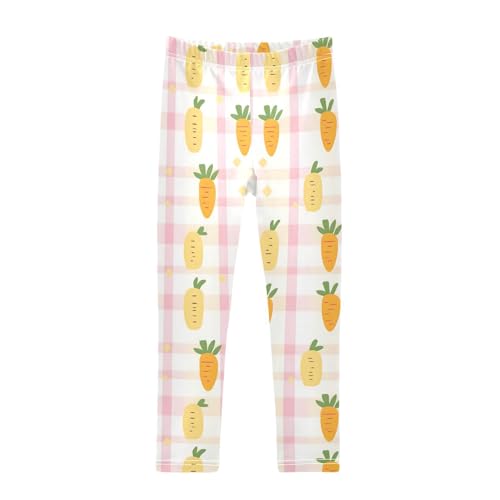 Carrot Checkered Print Girls Leggings Ultra Soft Compression Yoga Gym Pants for Kids 4-10T