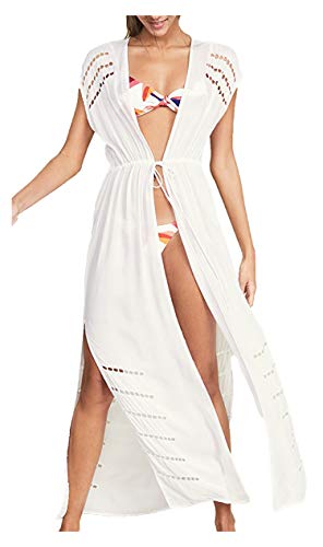 Wander Agio Womens Bikini Loose Cover Ups Beach Casual Dress Coverup Swimsuits Long Cardigan Hollow Out White 30