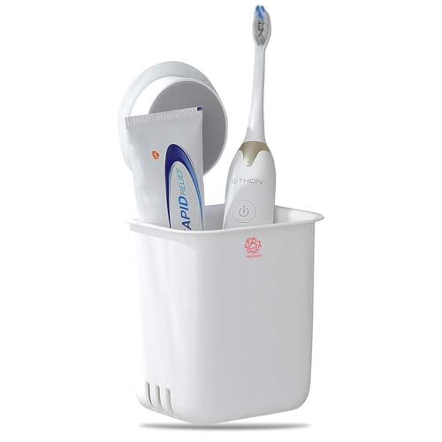 Image of BENAVJI Drill Free Corner Shelf for Bathroom Wall Bathroom Organizer Without Drill Kitchen Rack (1, White Toothbrush Holder)