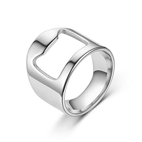 tenghong2021 Stainless Steel Biker Bottle Opener Finger Ring for Men Women Creative Beer Bar Tool Jewelry-Silver 7