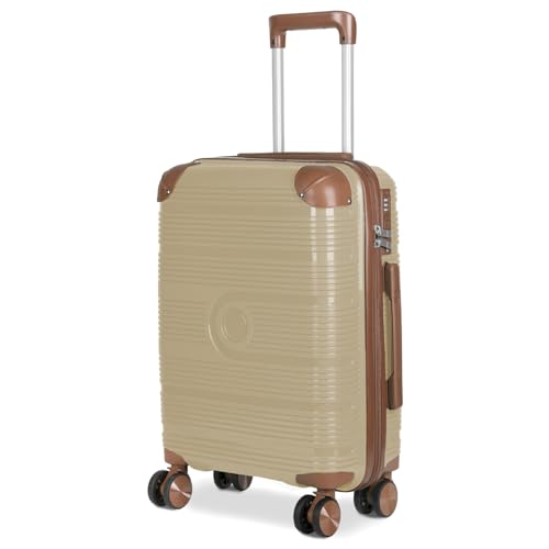 MERCURY TEXTIL  Maleta de Viaje de Cabina con Cierre de Seguridad, Equipaje de Mano Rígido y Resistente de Polipropileno con Ruedas Dobles Giratorias 360º, PP Suitcase. (Esquina Arena)