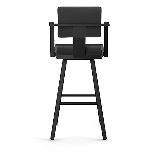 Image of Amisco Akers 26 in. Swivel Counter Stool - Black Faux Leather /Black Metal
