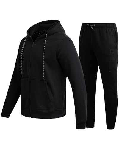 Spyder Mens Tracksuit - 2 Piece Sweatsuit for Men with Zip Up Hoodie & Jogger Sweatpants, Track Suit for Jogging or Warm Up, Size Large, Black