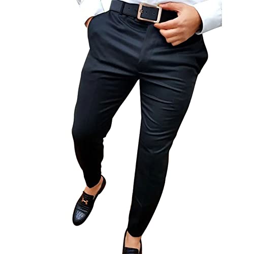 Men's Casual Slim Fit Dress Pants Flat-Front Stretch Skinny Long Pants Stylish Business Golf Dress Pants