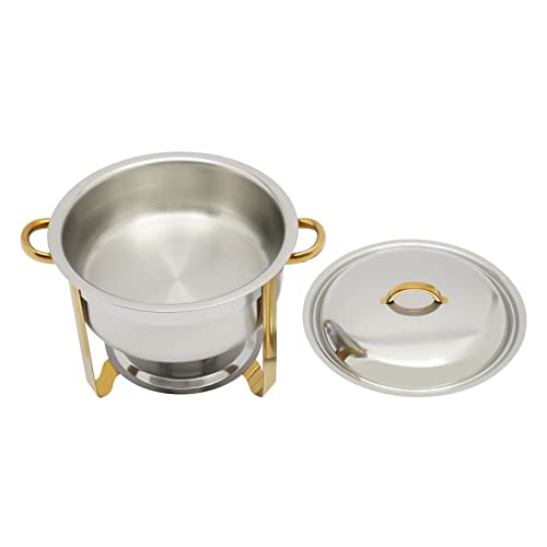 HuKaiL 5L Edelstahl Warmhaltebehälter, Rund Speisewärmer Chafing Dish mit Ständer, Warmhaltegerät Buffetwärmer mit 10kg Tragfähigkeit für Cafeterias, Hotel, Schulkantinen, Bankette, 42 * 32cm, Gold – Bild 5