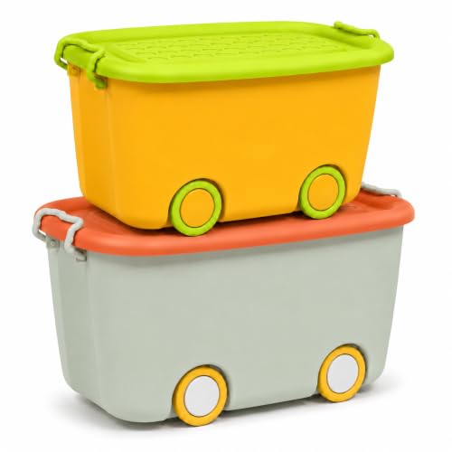 Image of Ash & Roh Multi color Storage Bins with Locking Lids |Storage Box with Handle | Organizer Stackable Toy Storage Bins with Wheels | 25+45 lit Containers Organizing Box. (Small + Big Combo-Pack Of 1)