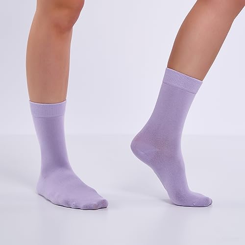 Image of Women's 3 Pairs Cotton Crew Midcalf Socks, Soft & Comfortable Dress Hosiery in Pastel Colors (36 /40)
