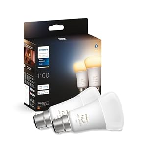 Philips Hue White Ambiance Smart Bulb Twin Pack LED [B22 Bayonet Cap] – 1100 Lumens (75W Equivalent). Works with Alexa, Google Assistant and Apple Homekit