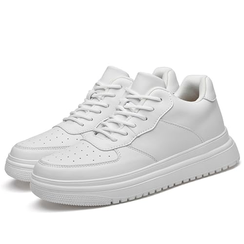 Generisch 2026 Zapatos con alzas para hombre, 6/8/10 cm, unisex, ajustables en altura, zapatillas casuales con alzas, antideslizantes, transpirables elegantes de cuero lacado para hombre, Blanco, 38