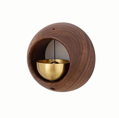 VOMANA Shopkeepers Bell, Door Open Chime, Decorative Hanging Jingle Bell for Doors and Refrigerators, Cute Magnetic Doorbell, Brass Hand Bell, Unique Gift (Walnut Round)