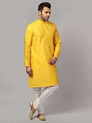 Image of Uri and MacKenzie Banarasi Dupion Silk Solid Kurta Churidar Pyjama Set for Men