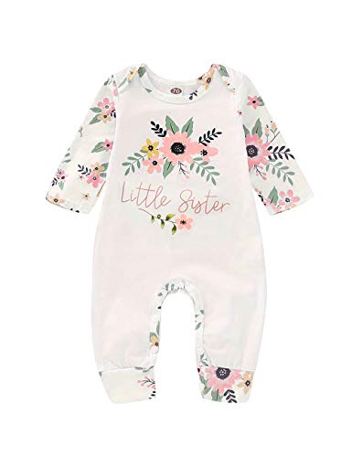 Image of RCPATERN Baby Girl Clothes Newborn Little Baby Sister Romper Long Sleeve Floral One-Piece Overall Jumpsuit Letter Printed Outfit Bodysuit