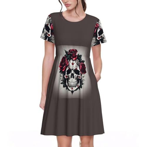 Robe d'été à manches courtes style rock imprimé tête de mort original