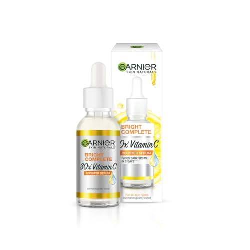 Garnier Skin Naturals, Bright Complete 30X Vitamin C Booster Face Serum, Increases Skin’s Glow Instantly and Reduces Spots Overtime, with 2% Niacinamide + 0.5% Salicylic Acid, for Men & Women, 15 ml Garnier Skin Naturals, Bright Complete 30X Vitamin C Booster Face Serum, Increases Skin’s Glow Instantly and Reduces Spots Overtime, with 2% Niacinamide + 0.5% Salicylic Acid, for Men & Women, 15 ml