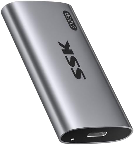 SSK Externe SSD 512GB, bis zu 550MB/s, USB-C Portable SSD Festplatte Extern | Tragbar SSD, USB3.2 Gen 2, wasser-&staubdicht, 2-in-1 USB-C/A Kabel, für iPhone 15/16/17 Serie,Laptop,