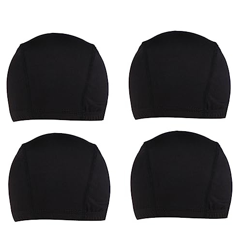 FRCOLOR Elastic Wig Liner Hat 4 Pieces Stretch Dome Cap for Wigs Black Comfortable Breathable One Size Suits