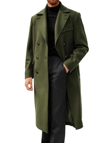Runcati Mens Trench Coat Notch Lapel Double Breasted Peacoat Wool Blend Casual Long Overcoat