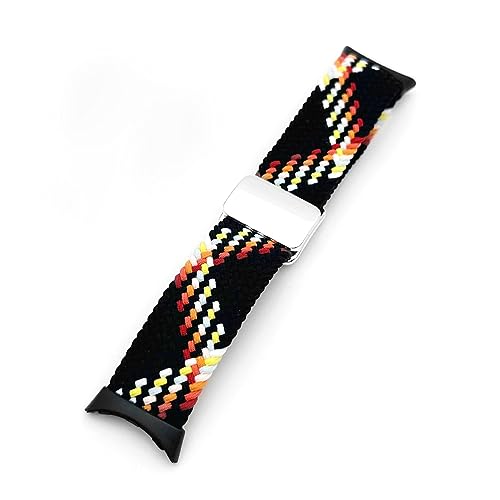 Abanen Braided Nylon Elastic Watch Bands for Google Pixel Watch, Loop Soft Stretchy Sport Wristband Strap with Magnetic Closure for Google Pixel Watch (Black-Rainbow)