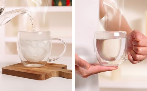 CNGLASS Double Walled Glass Coffee Mugs with Handle,12oz Insulated Glass Mugs with Handle,Clear Espresso Cups for Latte,Cappuccino,Tea Bag,Set of 2 - image 6