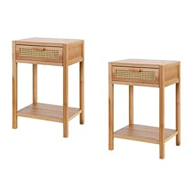 COZAYH Set of 2 Modern Minimalism Nightstand End Table Side Table with Woven Pattern Drawer and Shelf Storage, Rustic… 31m9W5Me3RS. SS280