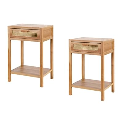COZAYH Set of 2 Modern Minimalism Nightstand End Table Side Table with Woven Pattern Drawer and Shelf Storage, Rustic… 31m9W5Me3RS. SS400