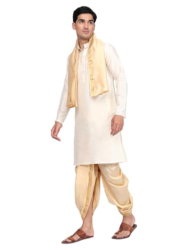 Image of Rameshwaram Fabrics Mens Ready to Wear Silk Dhoti with Angwastra Set - Pocket Dhothi