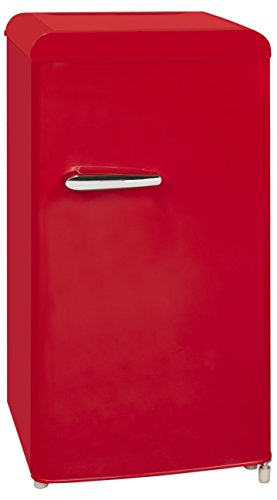 Retro Kühlschrank Vollraum | Kühlschrank Ohne Gefrierfach | 92 Liter Nutzinhalt | LED Innenbeleuchtung | Schicker Retro Türgriff | Rot | Powerbank