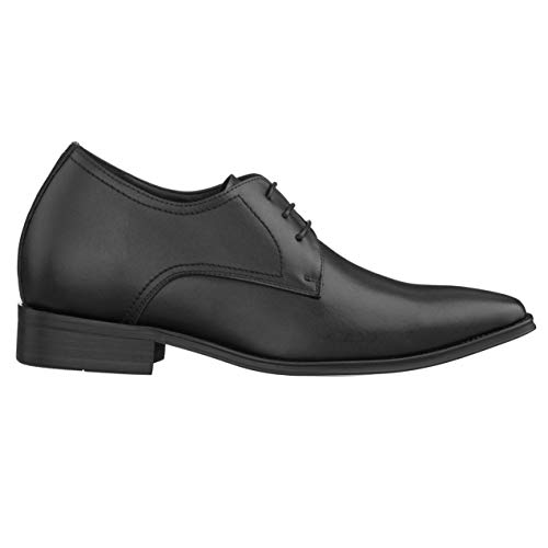 CALTO Men's Invisible Height Increasing Elevator Shoes - Black Premium Leather Lace-up Formal Derby Oxfords - 2.8 Inches Taller - Y5011 - Size 11 D(M) US2