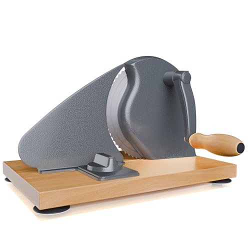 Manual Sourdough Bread Slicer, Adjustable Slice, Hand-Cranked Bread Slicer with Ergonomic Handle, Serrated Edge 316 Stainless Steel Blade, Suction Cup Base(Dark Gray) image 2
