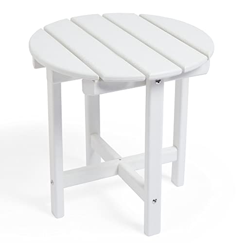 VonHaus Table d'appoint de jardin ronde blanche avec design à lattes en bois de sapin solide et durable – Table à boissons pour jardin, terrasse, plage et camping – Portable, compacte et légère