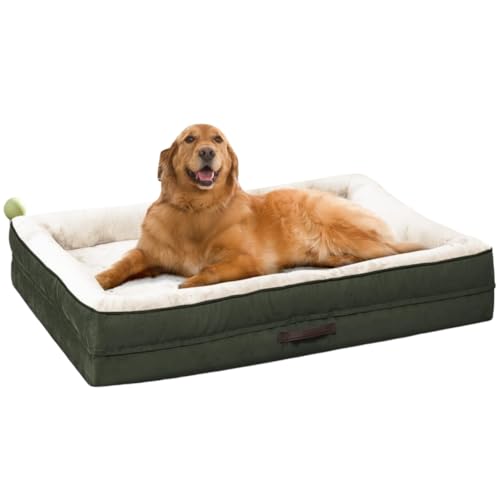 Upvilla Orthopädisches Hundebett XL, Hundekorb Waschbar mit Eierförmiger Kistenschaum,Wasserdicht Hundesofa mit rutschfeste Unterseite und Vierseitiges Kissen (Oliv, 117x76x19cm)