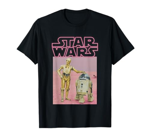 Star Wars R2-D2 C-3PO Pink Neon Title Portrait T-Shirt