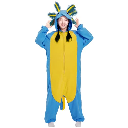 Supodon Adult Onesie Animal Costume Pajamas Unisex Cosplay Sleepwear Halloween Jumpsuit for Men Women Blue