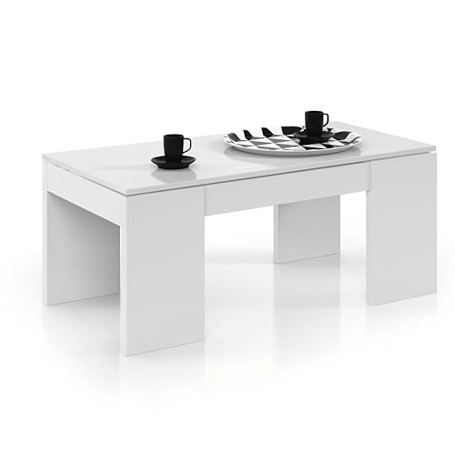 Table basse, salon, salle à manger relevable Kendra Blanc brillant 43 x 100 x 50 cm