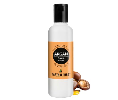Image of Earth N Pure Argan Oil | 100% Pure & Natural | Cold Pressed Moroccan Argan Oil | Hair, Skin, Nails & Beard | Hair Shine, Frizz Control & Skin Moisturization | 100ml