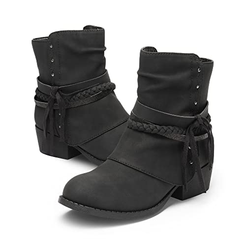 DREAM PAIRS Girls Ankle Boots Side Zipper Low Heels Boots,SDBO225K,BLACK,2 UK/3 US Little Kid