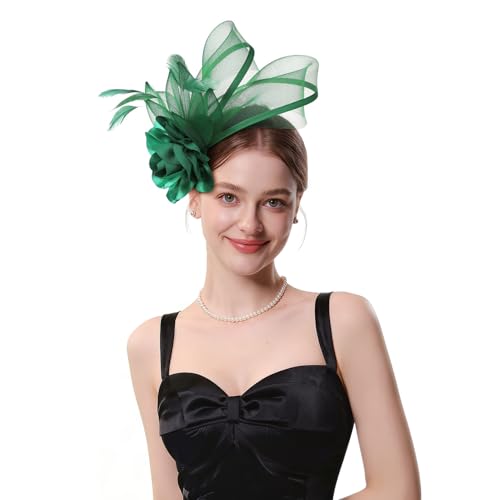 Comott Fascinators Hats for Women - Tea Party Hats Fascinator Kentucky Tulle Ribbon Derby Headwear for Wedding Cocktail(Green)