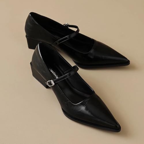 JOEupin Women's Low Chunky Heel Dress Mary Jane Shoes Pointed Toe Ankle Strap Block Heel Formal Pumps2