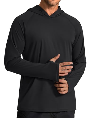 COOFANDY Mens Long Sleeve Sun Protection Shirt UPF 50+ Fishing Shirts Summer Outdoor Hiking Beach Work Rash Guard Hoodie Black