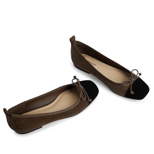Image of Modatope Womens Flats Ballet Ballerina Flats for Women | Bow Bowknot Square Toe Slip on Flats, Dressy Comfort Ballet Shoes for Work, Driving, School, Travel & Daily Outings