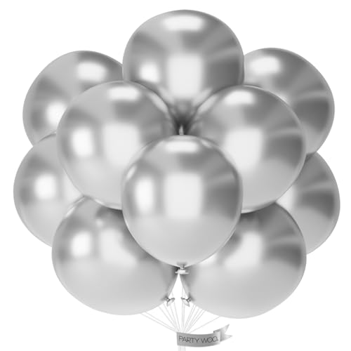 Image of PartyWoo Silver Balloons 20pcs 18 Inch Silver Latex Helium Balloons for Birthday Wedding Anniversary Graduation Bachelorette Engagement Bridal Shower Retirement Party Decorations Silver-G102
