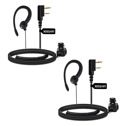 UAYESOK Walkie Talkie - Auricular de radio de seguridad en forma de G de 2 pines para Baofeng UV5R 888s UV-82 Kenwood Retevis RT24 RT27 eSynic QuanSheng, con micrófono PTT y auriculares (2 piezas)