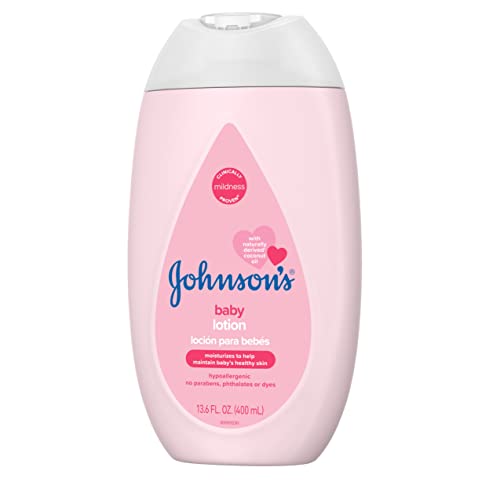 Johnson's Moisturizing Mild Pink Baby Lotion With Coconut Oil For Delicate Baby Skin, Paraben-, Phthalate- & Dye-Free, Hypoallergenic & Dermatologist-Tested, Baby Skin Care, 13.6 Fl. Oz #TOP5