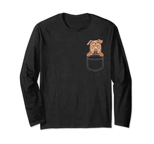 Usa Staffordshire Terrier Dog In Pocket Funny Dog Lover Long Sleeve T-Shirt, Black